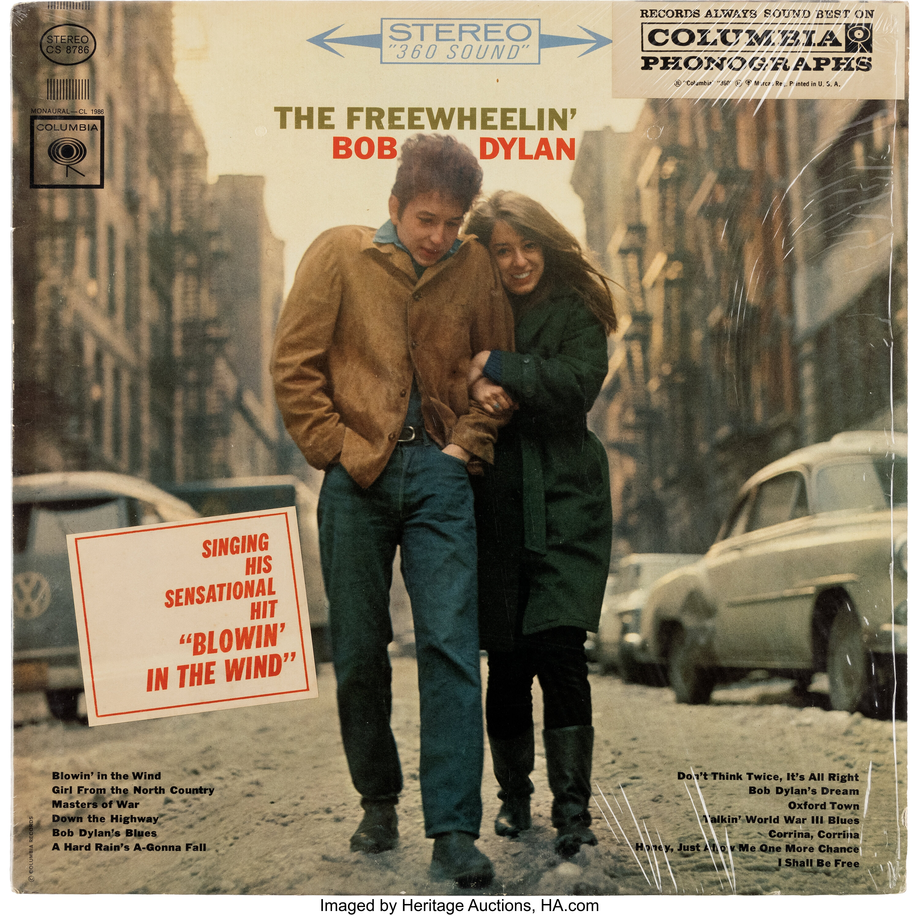 The Free Wheelin Bob Dylan Stereo album with hype stickers